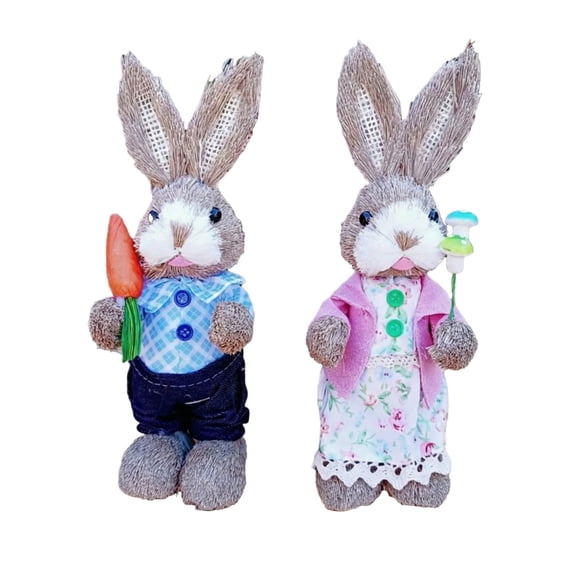 2PCS Easter Decorations Bunny Couple Figurines 9.3 Inch, Spring ...