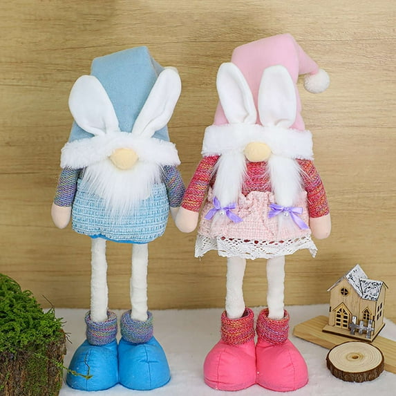 2PCS Easter Gnomes Plush Decoration, Large Standing Swedish Tomte Gnome with Telescopic Legs, Spring Easter Figurines Santa Gnome Ornaments for Holiday Decorations Home