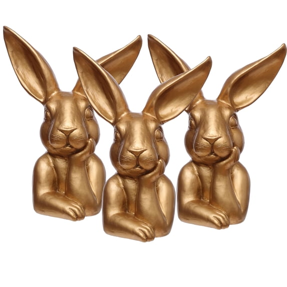 2PCS Easter Gold bunny figurines, Easter Thinking bunny figurines and statues decor, Cute Rabbit Statue for Spring Living Room Shelf Mantel Decorations
