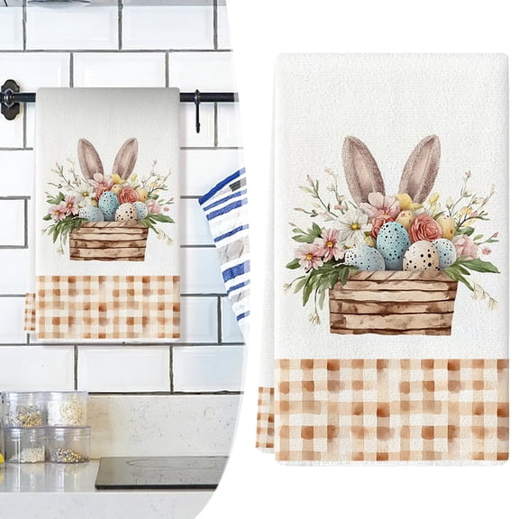 2PCS Easter Kitchen Towels Dish Towels, Inspirational Floral Drying Hand Towel Baking Cooking Cloth, Seasonal Spring Decoration Hand Towels