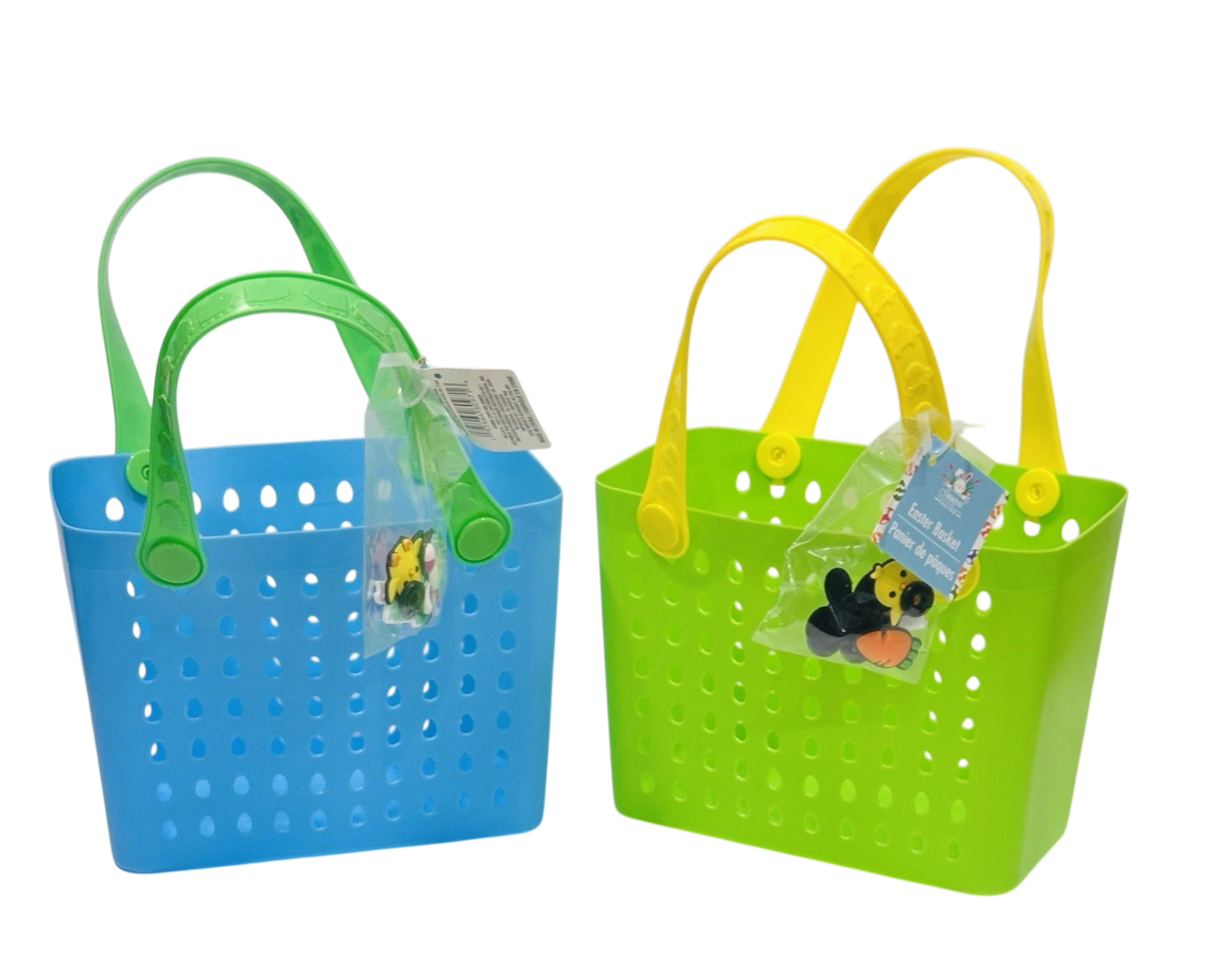 2PCS Easter Mini Bogg Style Tote Baskets with Charms – Blue & Green