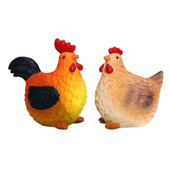 2PCS Easter Rooster and Chicken Resin Statues, Rustic Farm Animal Figurines, Easter Farmhouse Tabletop Decor, Mini Resin Sculpture Set for Indoor Outdoor Display, Desktop Shelf Garden Home Decoration