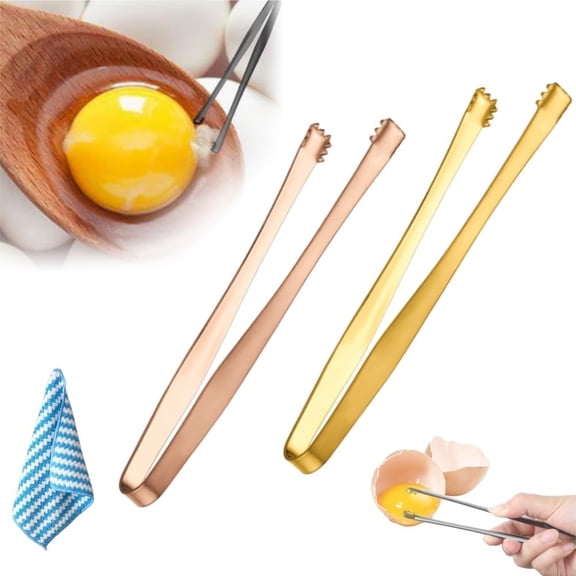2PCS Egg Chalaza Removal Tool, Stainless Steel Egg Yolk Tongs Separator, 6-Inch Multipurpose Egg Tweezers Kitchen Gadget for Professional Chefs and Bakers (Rose Gold+Gold)