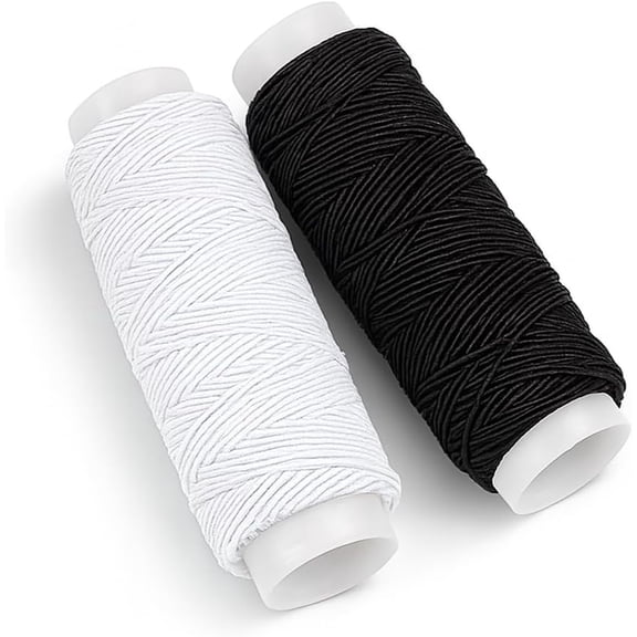 2PCS Elastic Thread 30m - High Elasticity Shirring Thread - Stretch Sewing Thread for Crafts Dress Making DIY Sewing - Black and White
