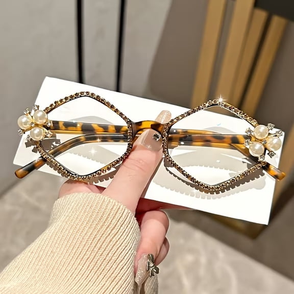 2PCS Elegant Black Rectangular Reading Glasses Full Frame Hexagonal Design Crystal Encrusted Transparent Lenses Strength 1.0 to 4.0 for Men Women