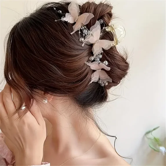 2PCS Elegant Butterfly Hair Claw Clip - Resin, Cute & Chic Ponytail Holder for Women and Girls