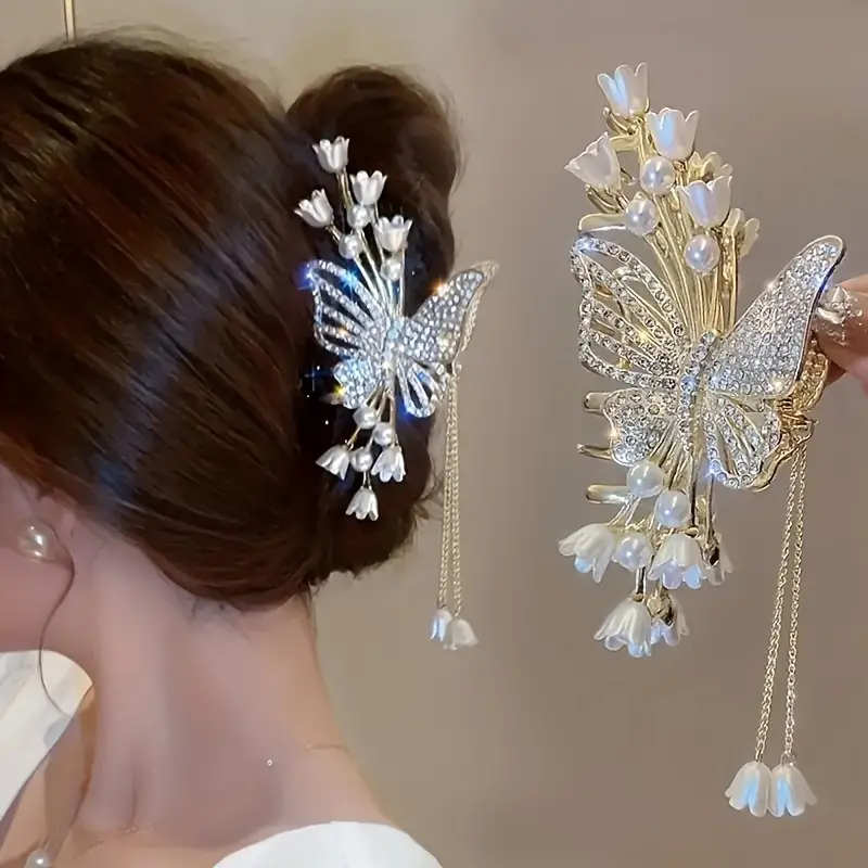 2PCS Elegant Butterfly Hair Claw  - Large Metal Tassel Hair Clip for Women, Perfect Gift Idea