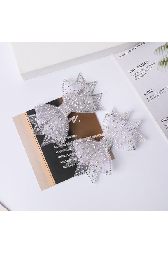 2PCS Elegant Detachable Bow Detail Shoe Decor For Decorating Wooden Flat Sandals DIY Accessory Easy-Match Shoe DecorationWhite Silver)