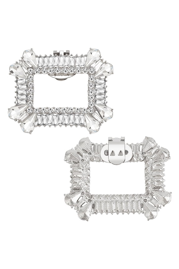 2PCS Elegant Shoes Clip Platinum Alloy Shoe Clips Rhinestone Shoe Buckles Rectangle Detachable Shoe Clips Removable Shoe Buckle Clips for Shoe High Heel Decoration DIY