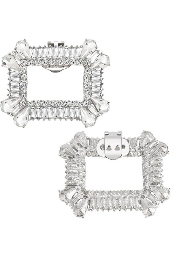 2PCS Elegant Shoes Clip Platinum Alloy Shoe Clips Rhinestone Shoe Buckles Rectangle Detachable Shoe Clips Removable Shoe Buckle Clips for Shoe High Heel Decoration