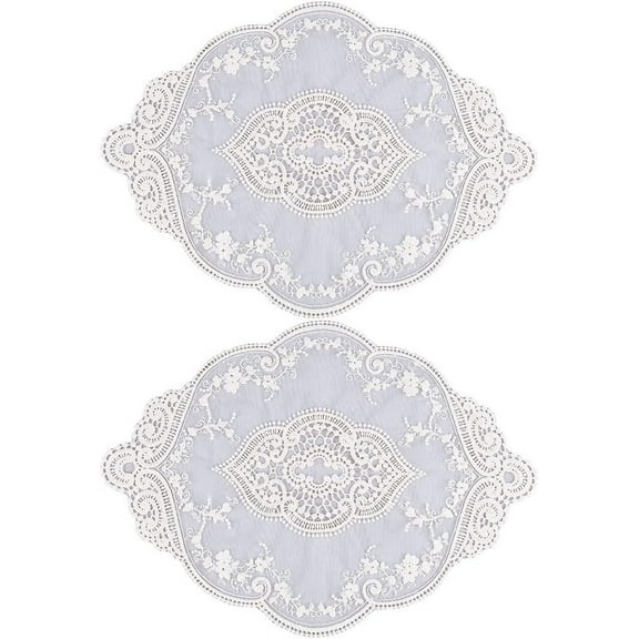 2PCS Embroidered Cup Mat Lace Placemats Lace Crochet Doilies Vase Place Mats Oval with Flower Pattern Retro Vintage Crochet French Style Handmade Beige Topper Coasters for Table Decor DIY