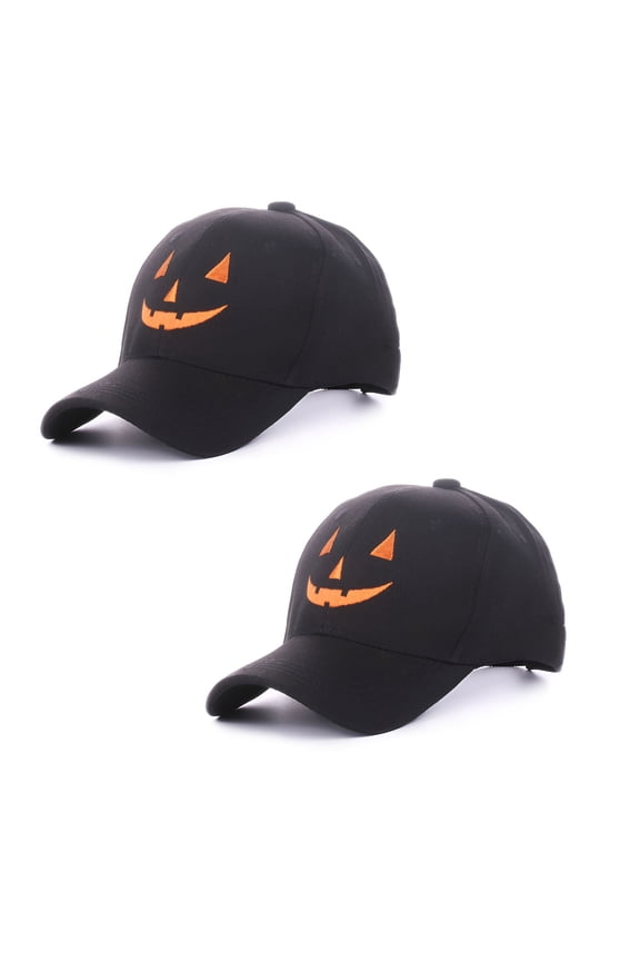 2PCS Embroidery Pumpkin Face Baseball Hat Unisex Halloween Funny Party Hats