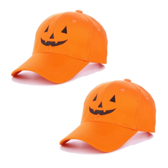 2PCS Embroidery Pumpkin Face Baseball Hat Unisex Halloween Funny Party Hats