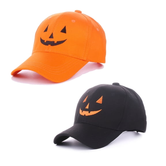 2PCS Embroidery Pumpkin Face Baseball Hat Unisex Halloween Funny Party Hats