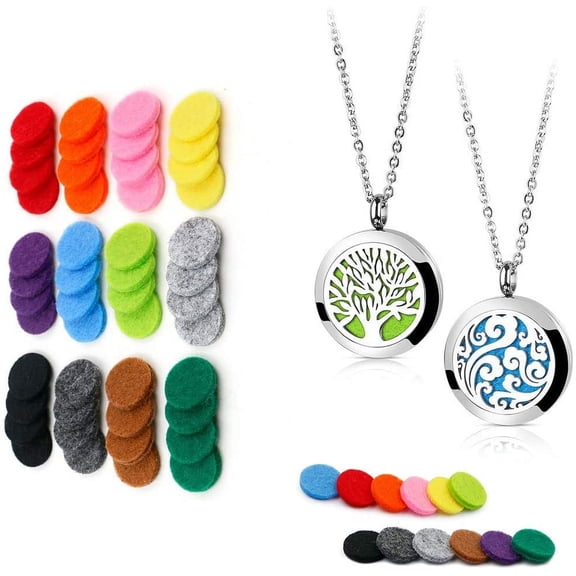 2PCS Essential Oil Diffuser Necklaces (Tree of Life & Cloud) + 48PCS 17mm Replacement Felt Pads