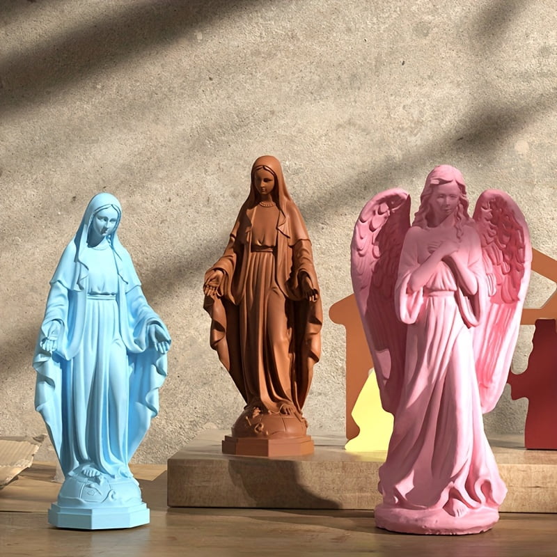 2PCS-European Statue Candle Mold - 3D Virgin Mary Praying Woman Silicone Mold - Great for Resin, Concrete, Plaster and Epoxy - Home Decor Wax Tools