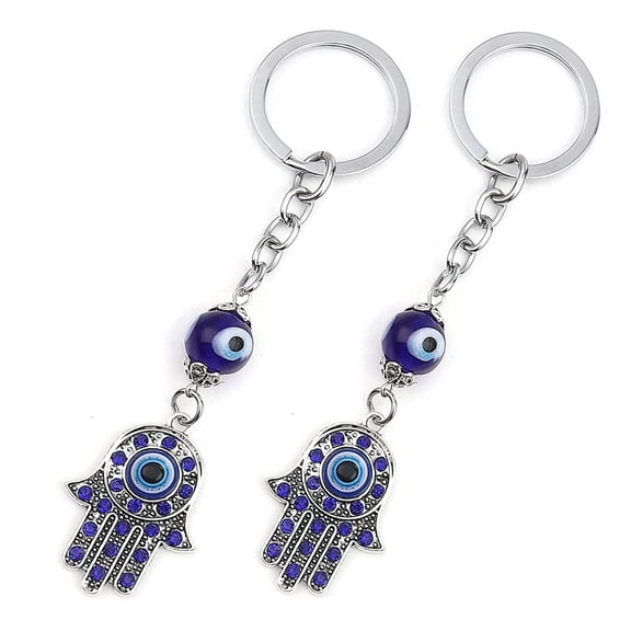 2PCS Evil Eye Car Charm, Good Luck Charms, Blue Rhinestone Peacock Design Protection Key Ring Ornament, Holder Attaching to Keys and Bags Beauty Decor Gifts Suitable for Friends, Family
