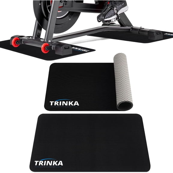 2PCS Exercise Bike Mat for Carpet & Hardwood Floors, Non-Slip Workout Mat for Bike Trainer Compatible with Stationary Spin Bike, Concept 2 Rowing Machine