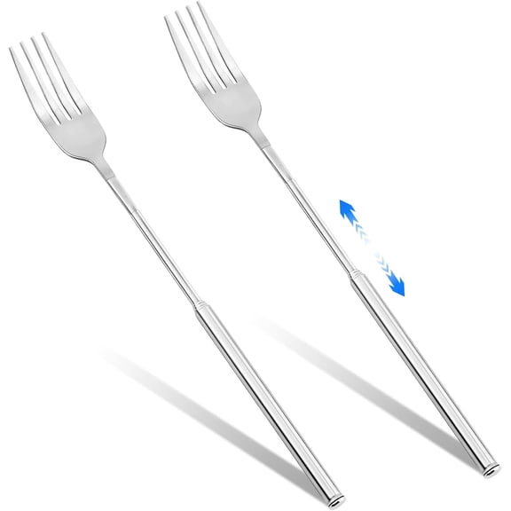 2PCS Extendable Fork Prank, Expandable Long Forks with 8.7 to 25.6 Inch Telescopic Handle, Extended Fork for Christmas Party Camping Picnic BBQ Fruit Dessert Dinner Prank
