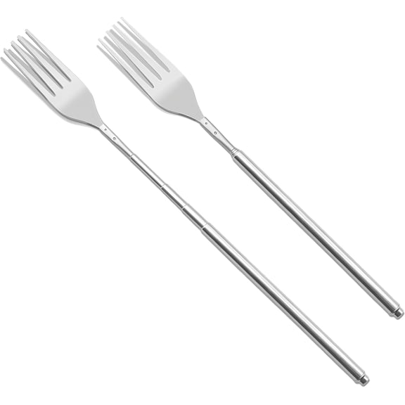 2PCS Extendable Forks,Expandable Fork Prank,9.13" to 25.39" Extended/Extending/Extendo Extension/Extra Long Fork,Stainless Steel Telescopic/Telescoping/Retractable Forks for BBQ Dinner Fruit Dessert
