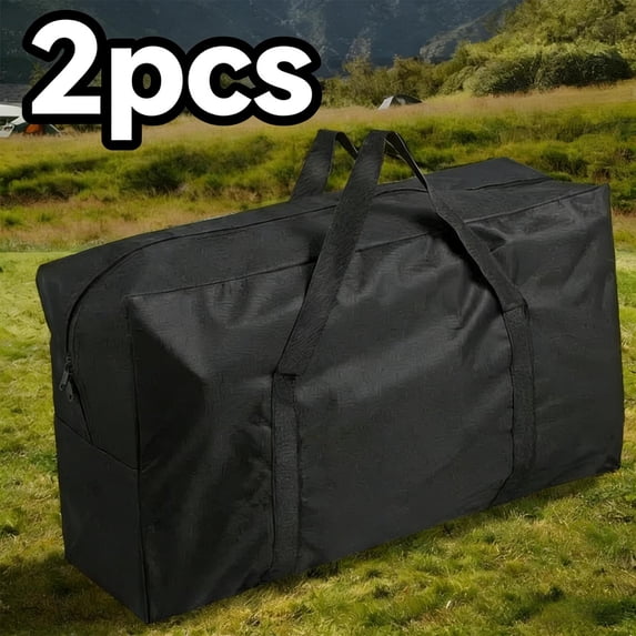 2PCS Extra Large 96L Black Oxford Cloth Storage Bag, Waterproof Foldable Travel Duffel with Reinforced Handles, Heavy Duty Moving & Camping Storage Organizer