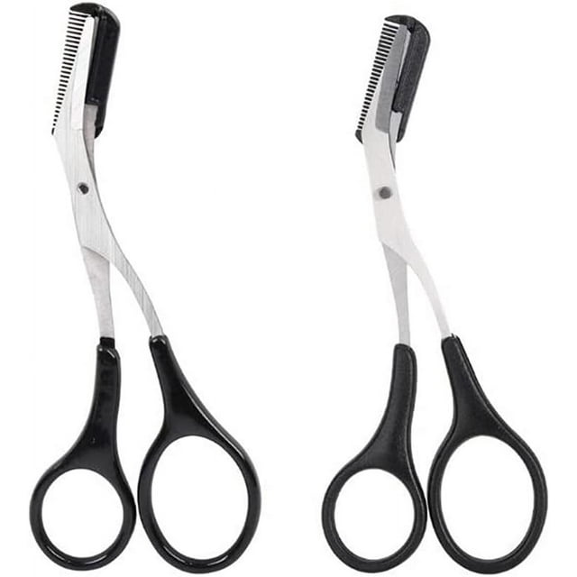 2PCS Eyebrow Trimmer Scissor with Comb and Non Slip Finger Grips Eyelash Shaping Cut Comb