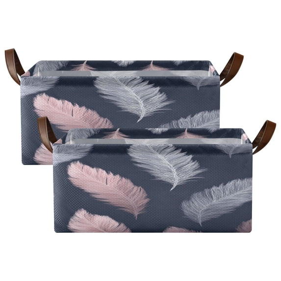 2PCS Fabric Storage Baskets with Iron Frame Foldable Storage Bins with ...