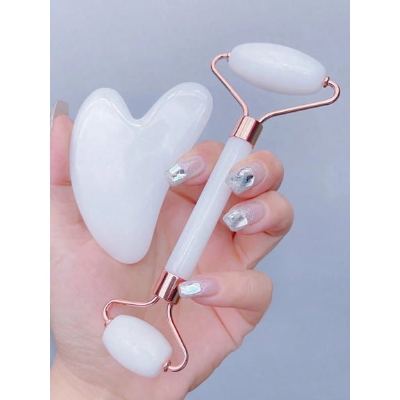 2PCS Facial Massage Tool Set, ABS Resin Face Roller And Scraping Board Kit