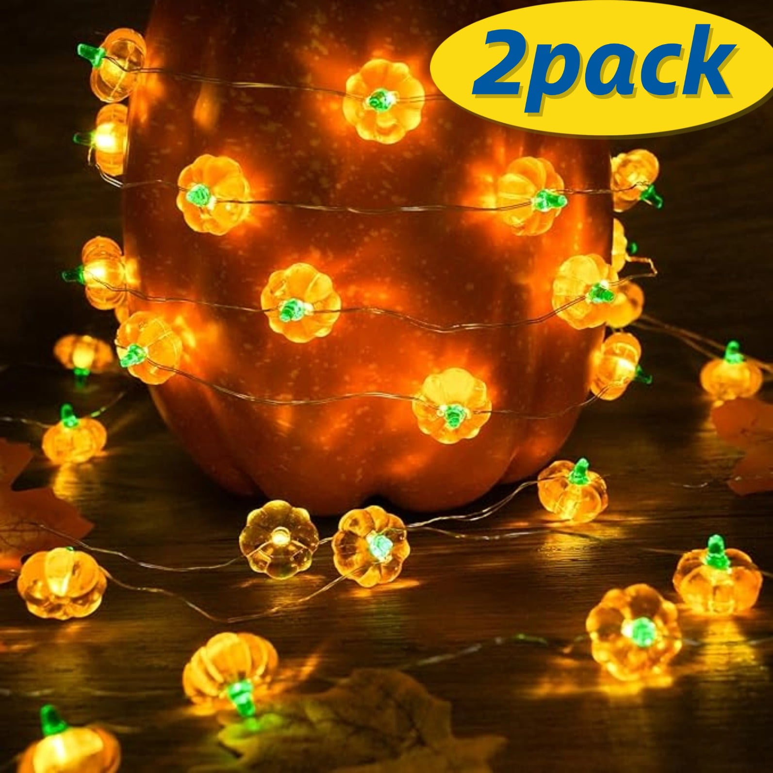 2PCS Fall Lights Thanksgiving Decorations 3D Pumpkin Lights String ...