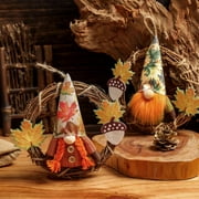 2PCS Fall Wreath, Front Door Wreath with Gnome Maples Leaf for Autumn Harvest Thanksgivings Decoration Home Indoor Outdoor Decor