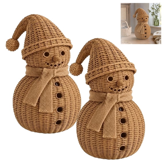 2PCS Farmhouse Christmas Decor, 12 Inch Rustic Handwoven Snowman,Xmas Tabletop Centerpiece for Mantel Fireplace Home Tiered Tray Holiday Party Decor