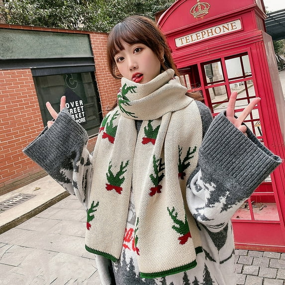 2PCS Fashion Couple Models Men And Women Warm Christmas Knitted Scarf Shawl