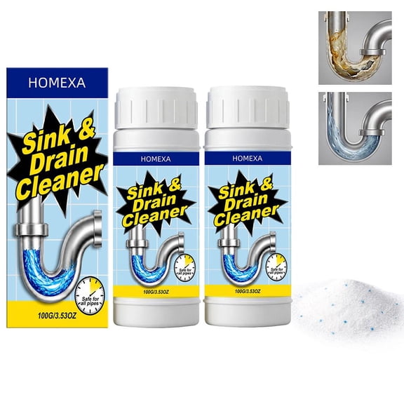 2PCS Fast-Acting Clogged Pipe Opener - Sink and Drain Cleaner Powder Kit for Routine Home Plumbing Maintenance for Toilet Kitchen - Pipes Cleaning Tool- Drain Clog Remover