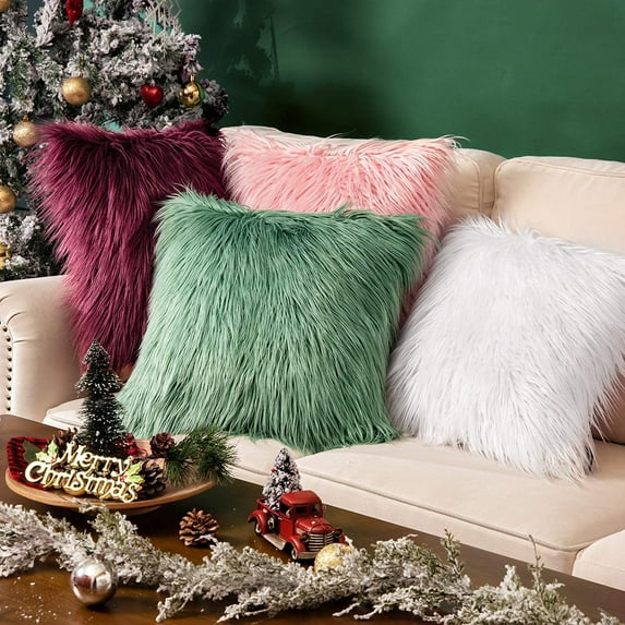 2PCS Faux Fur Throw Pillow Covers Cushion Covers Luxury Soft Decorative Pillowcase Fuzzy Pillow Covers for Bed/Couch,18 x 18 Inches