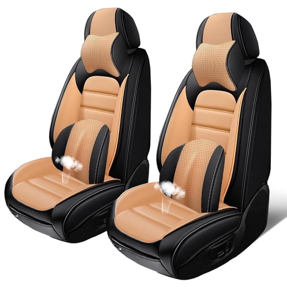 2PCS Faux Leather Full Coverage Car Seat Protectors Fit for Chevy 99% Car Models,(Luxury) Waterproof Automotive Seat Cover for Cars(Black/Orange)