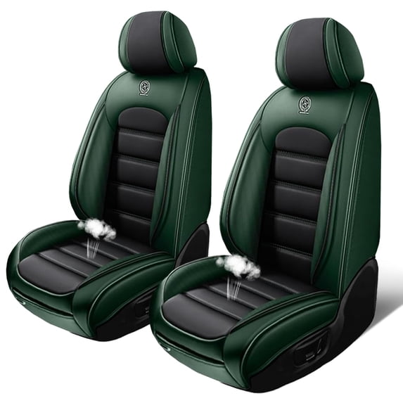 2PCS Faux Leather Full Coverage Car Seat Protectors Fit for Chevy 99% Car Models,Waterproof Automotive Seat Cover for Cars(Black/Green)