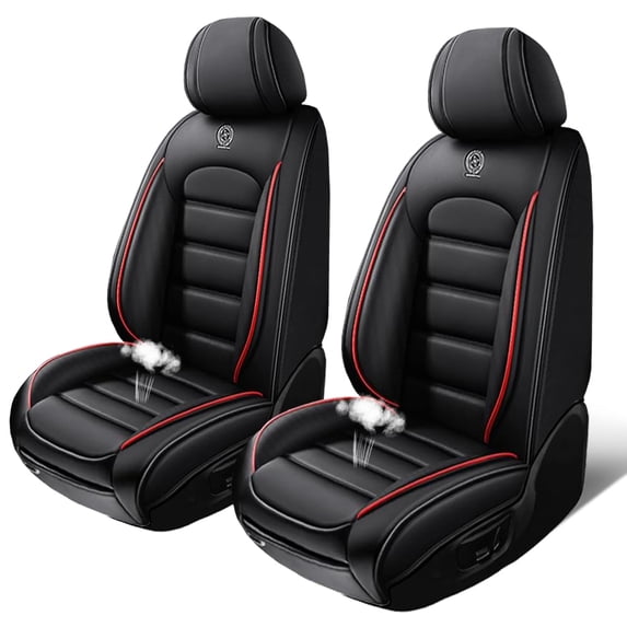 2PCS Faux Leather Full Coverage Car Seat Protectors Fit for Chevy 99% Car Models,Waterproof Automotive Seat Cover for Cars(Black/Red)