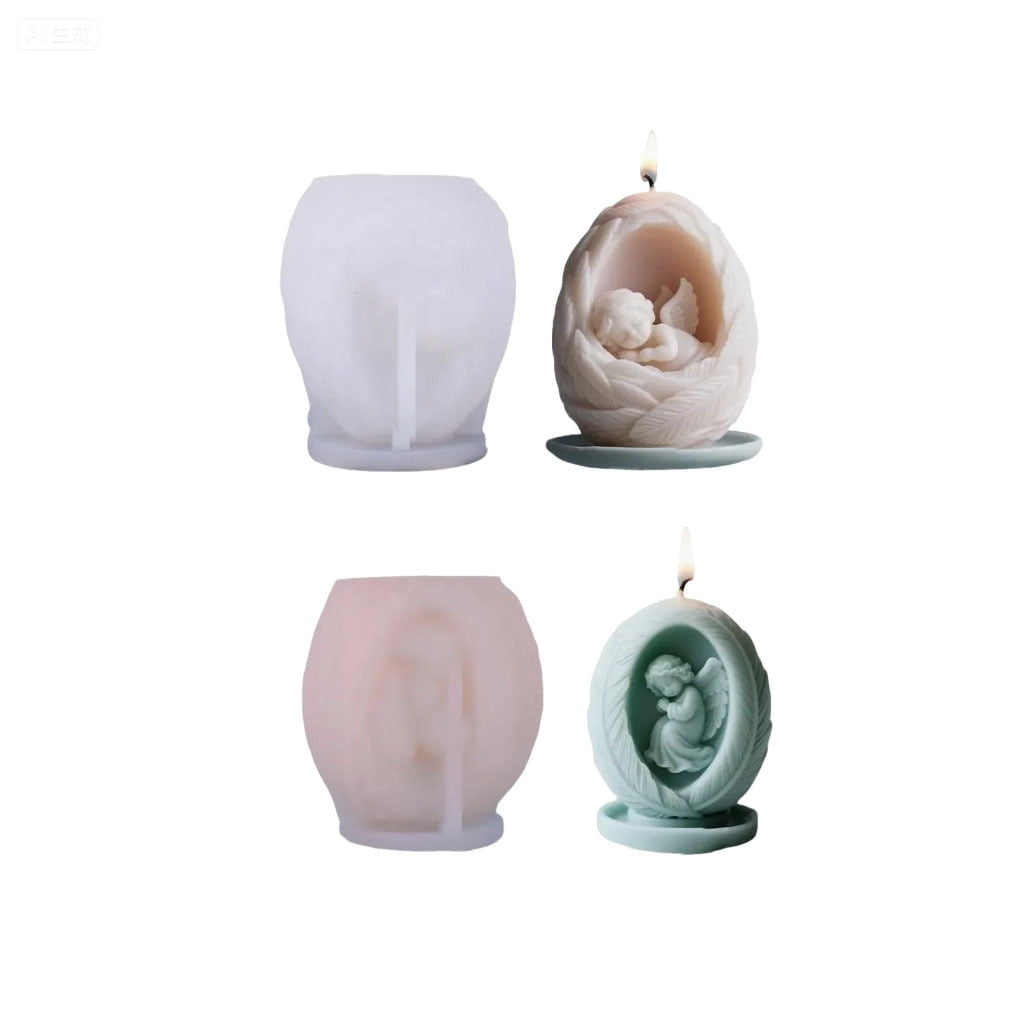 2PCS Feather Angel Silicone Candle Molds Epoxy Resin Wax Mold Silicone Egg Shaped Angel Mold for Candle Craft Making Festival Gift Decoration Angel Pendant Ornament