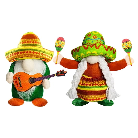 2PCS Fiesta Gnome Plush for Mexican Taco Tuesday - Cinco de Mayo Couple Tomte Elf Decorations Gifts - Nisse Scandinavian Plushie O
