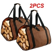 2PCS Firewood Log Carrier Bag Canvas Tote Holder for Hay Hauling Outdoor Camping, BBQ Barbecue