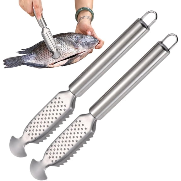 2PCS Fish Scale Scrapper, Multifunction Fish Scales Scraping Cleaning Remover Tool with Stainless Steel Sawtooth for Kitchen Home Market Restaurant(wwx)