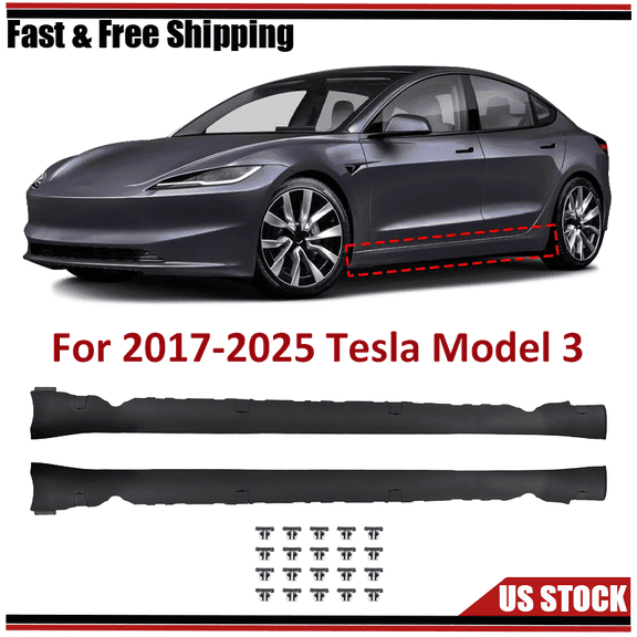 2PCS Fit For 2017-2025 Tesla Model 3 Door Side Skirt Lower Rocker Molding Cover