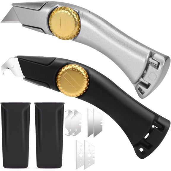 2PCS Fixed Blade Roofing Knife, Heavy Duty Utility Knife for Drywall, Vinyl, Carpet Cutting, Roofing Tools with Portable Storage , Replacement Blades, Navajas para Roofing(Silver )