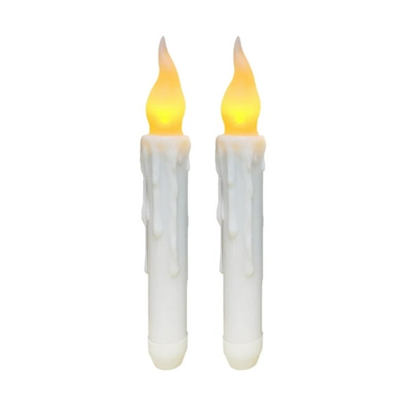 2PCS Flameless LED Taper Candles Ivory White Yellow-Flickering Battery Operated for Wedding Christmas Indoor Outdoor Decor