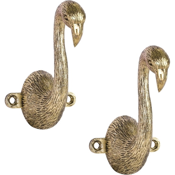 2PCS Flamingo Shaped Gold Hooks, Tropical Entryway Decor, Pink Bird Robe Hangers for Pool Bathroom