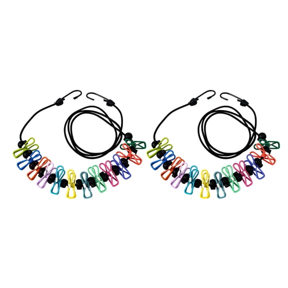 2PCS Flexible Laundry Cord Set With Rustproof Hook And Adjustable Clip Flexible Drying Cord For Camping Trip