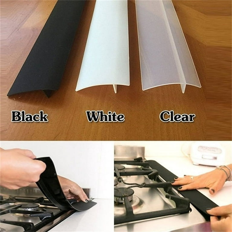 2PCS Flexible Stove Counter Gap Cover Silicone Rubber Kitchen Oil-gas Slit  Filler Heat Resistant Mat Oil Dust Water Seal (25 inch, White) 