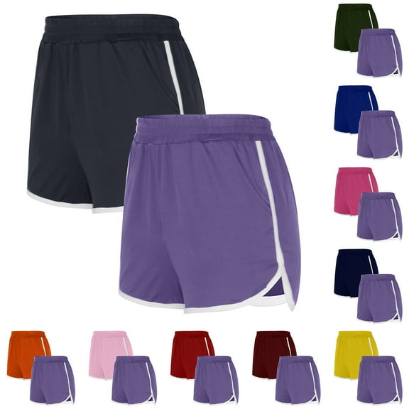 2PCS Flexible Training Shorts Solid Color Shorts For Casual Loose Comfy Elastic Waist Yoga Athletic Short Pants Trendy Beach Shorts With Pockets on Clearance,Army Green L