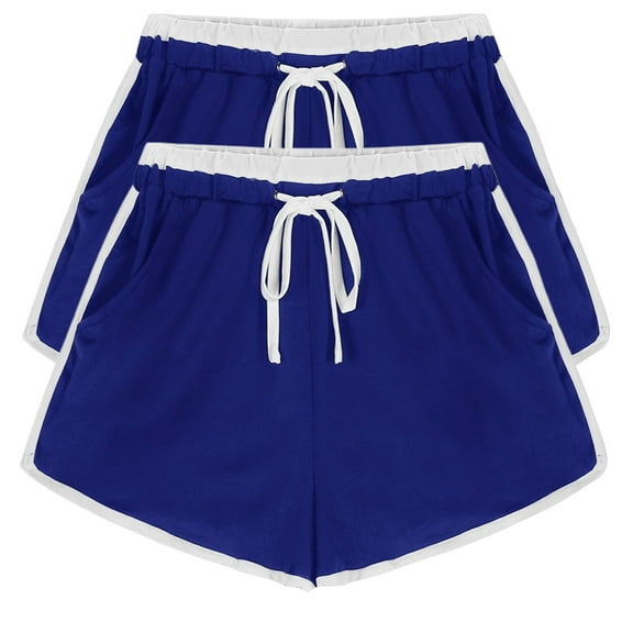 2PCS Flexible Training Shorts Solid Color Shorts For Casual Loose Comfy Elastic Waist Yoga Athletic Short Pants Trendy Beach Shorts With Pockets on Clearance,Blue S