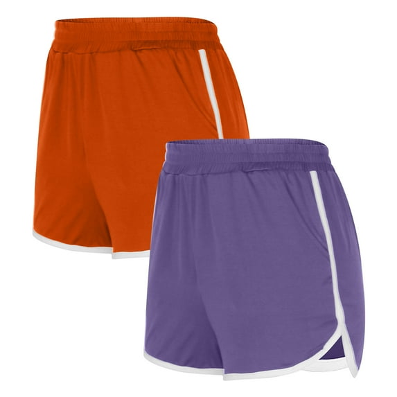2PCS Flexible Training Shorts Solid Color Shorts For Casual Loose Comfy Elastic Waist Yoga Athletic Short Pants Trendy Beach Shorts With Pockets on Clearance,Orange L